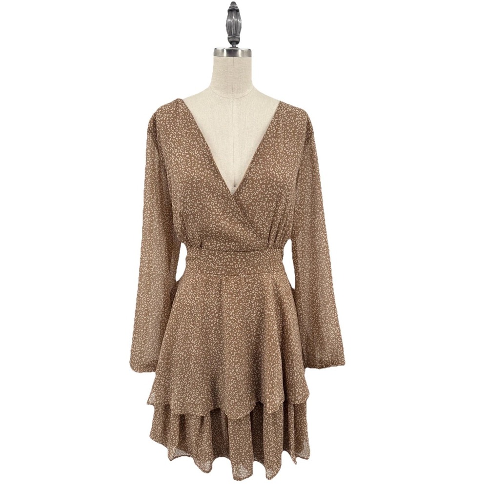 Japna Dress Animal Print Brown White Boho Earthy Size L
